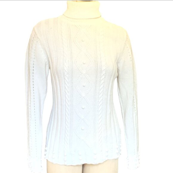 RXB Turtleneck Sweater Cable-Knit L White 62F - Picture 3 of 7